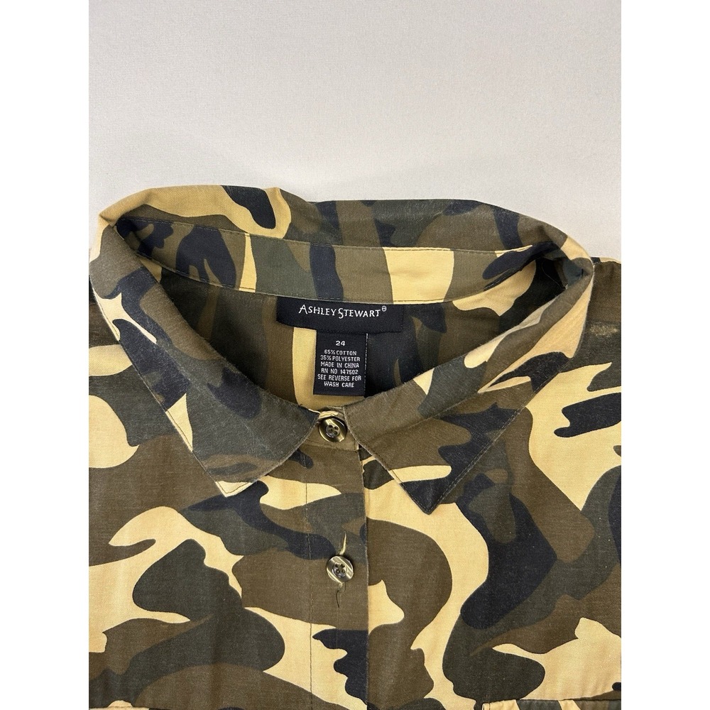 Ashley Stewart Women's Plus Size 24 Camo High-Low Button-Up Tunic Shirt - Picture 3 of 7